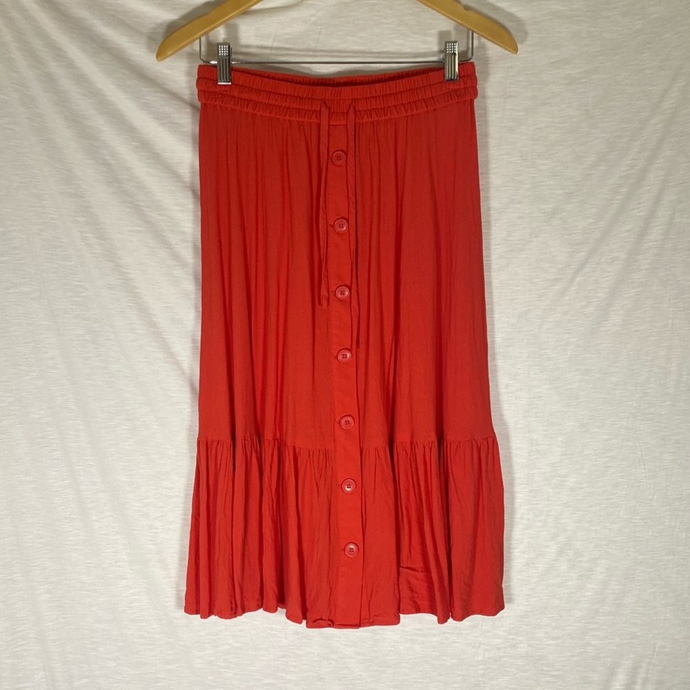 Talbots Women’s Dark Coral Button Front‎ Midi Skirt Size Small Petite